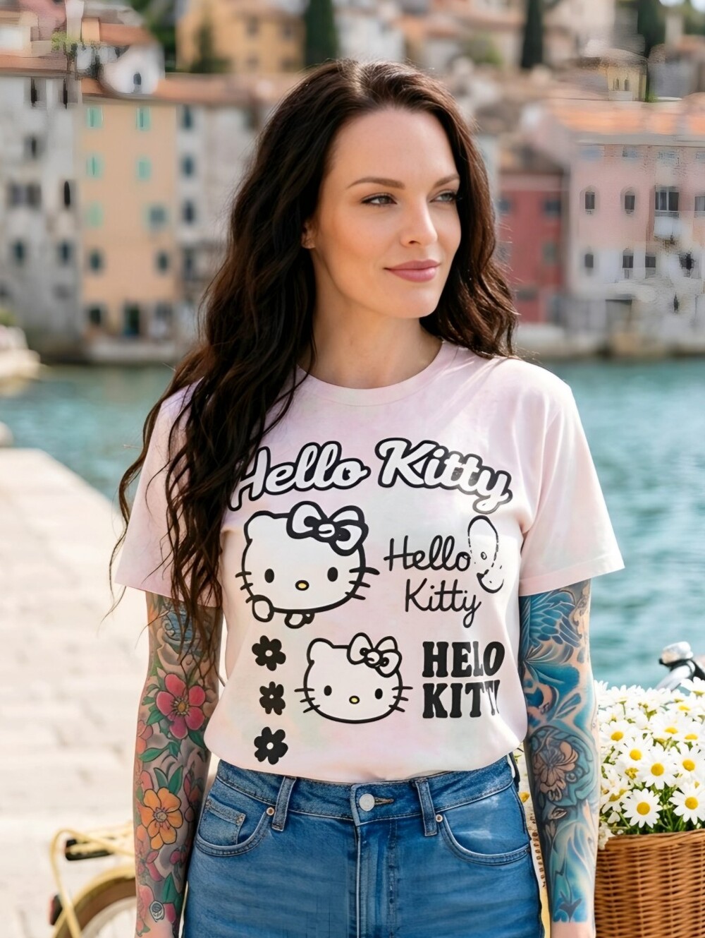 NGOrder ✦ Hello Kitty Pastel Pink Tie‑Dye Oversized Tee ✦ Graphic Crew Neck L
